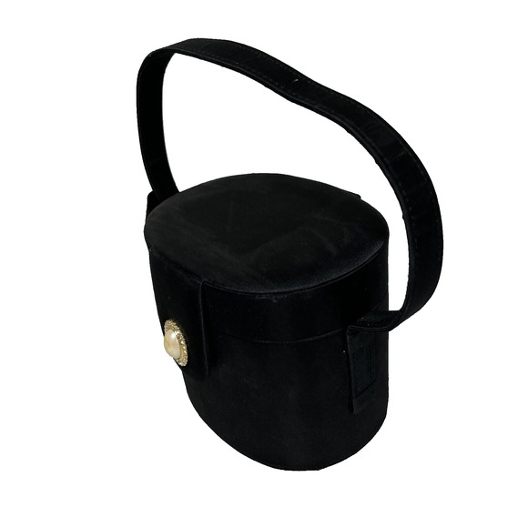 Carla Marchi Black Satin Evening Bag Top Handle Hard Case Purse Bow Rhinestones - Picture 3 of 10